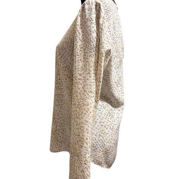 White House Black Market Women’s 100% Silk Blouse Size 6 White/Tan V-Back Office - Picture 3 of 8